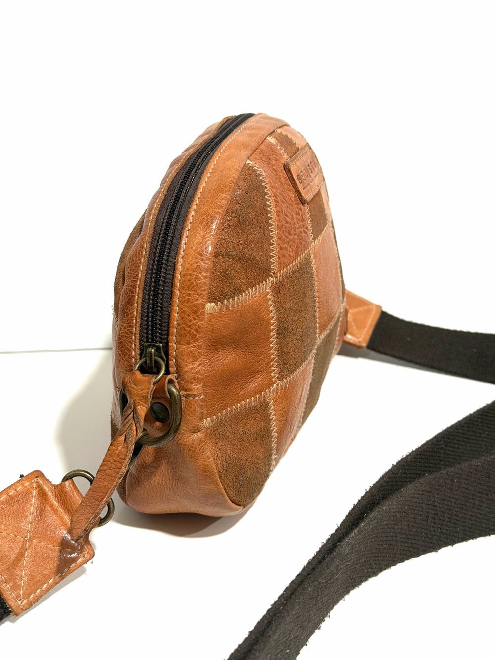 Bed Stu Abundance Patchwork Leather Sling Belt Bag Brown Crossbody Waist Pack - Picture 10 of 16